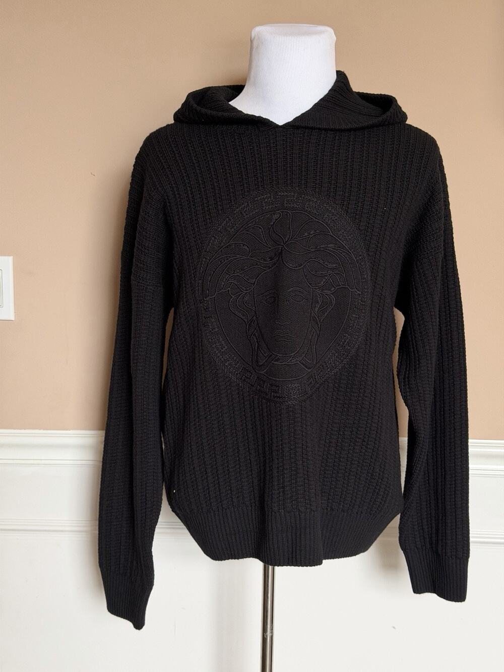 Versace Medusa Embroidered Sweater with Hoodie Black 52 US 1018713 IT NWT $1890